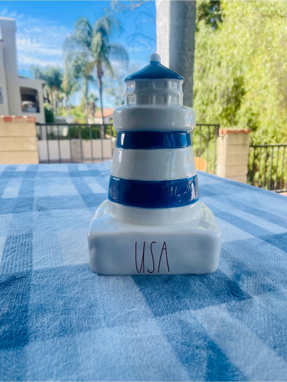 Iconic Rae Dunn Blue & White Ceramic Lighthouse Figurine - USA